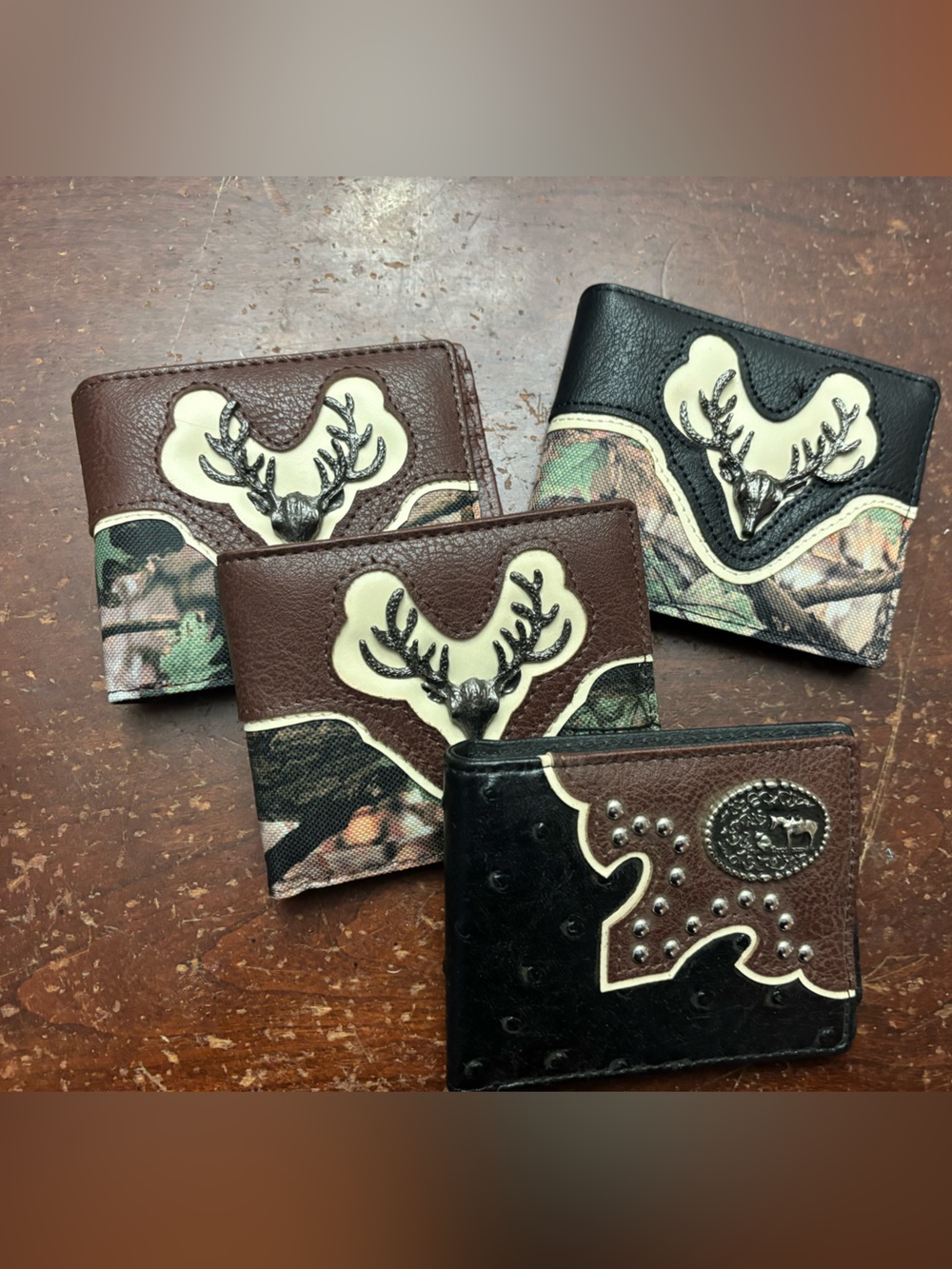 4 mens wallet bi fold credit cards camo deer hunting brown black